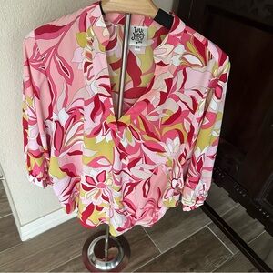 Ivy Jane Vibrant Pink and Green Floral Blouse